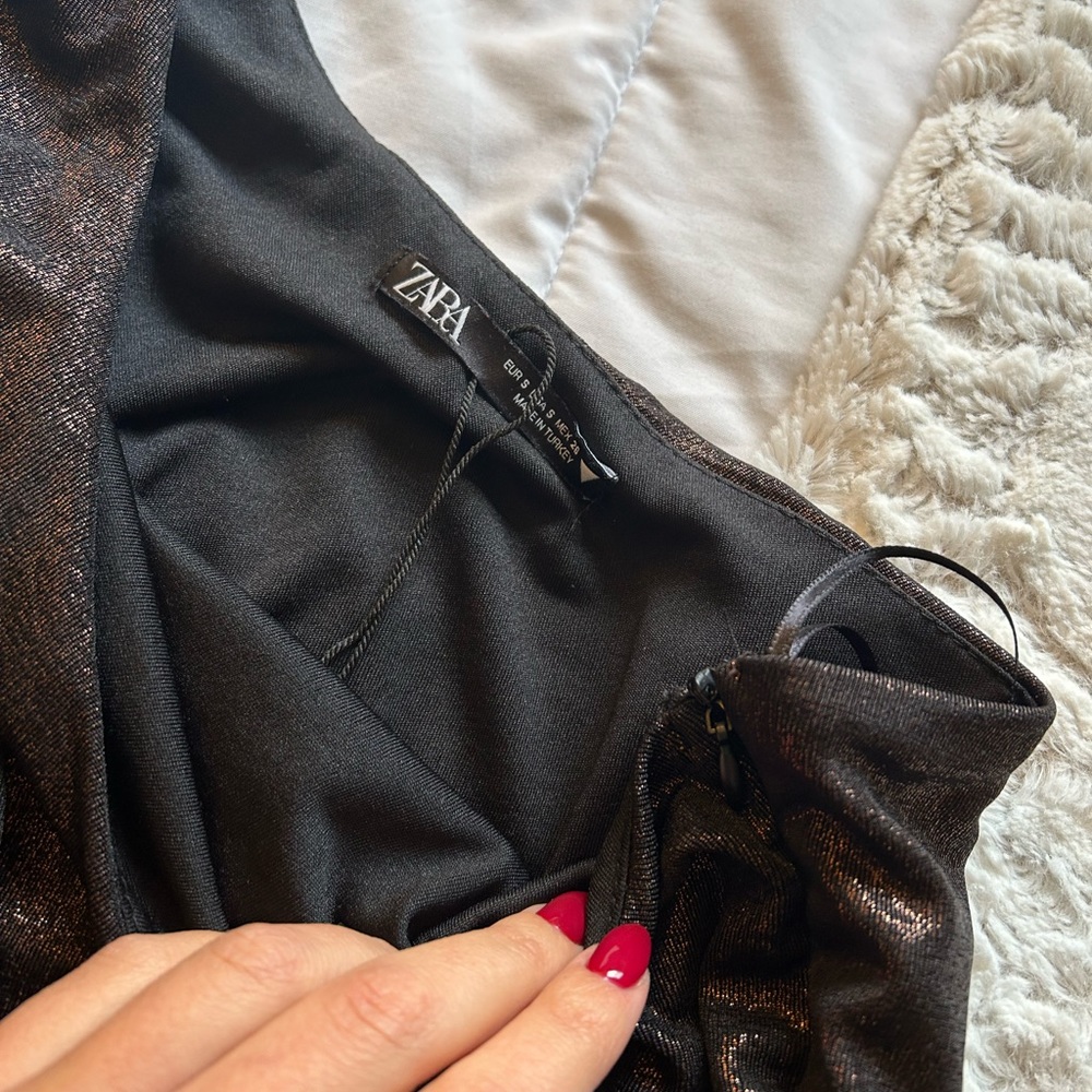 Zara gold bronze sequin one shoulder dress